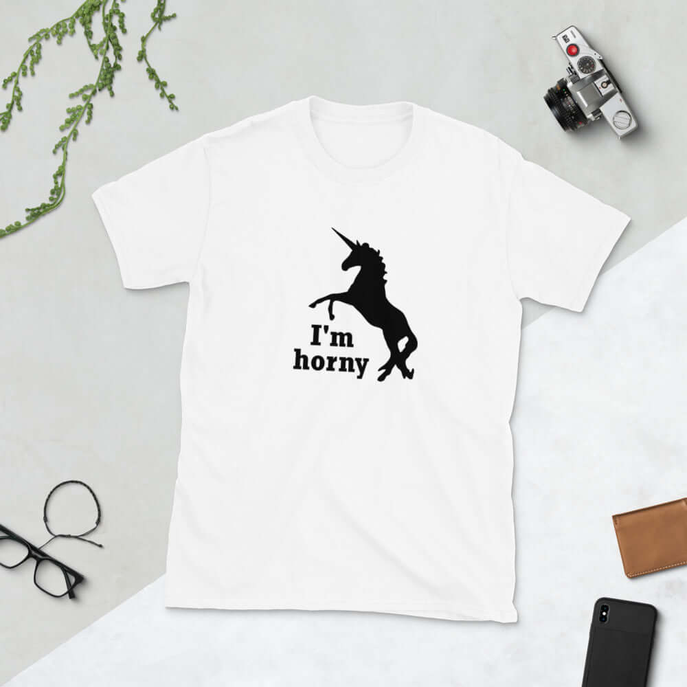 Funny I'm horny unicorn short sleeve unisex T-shirt