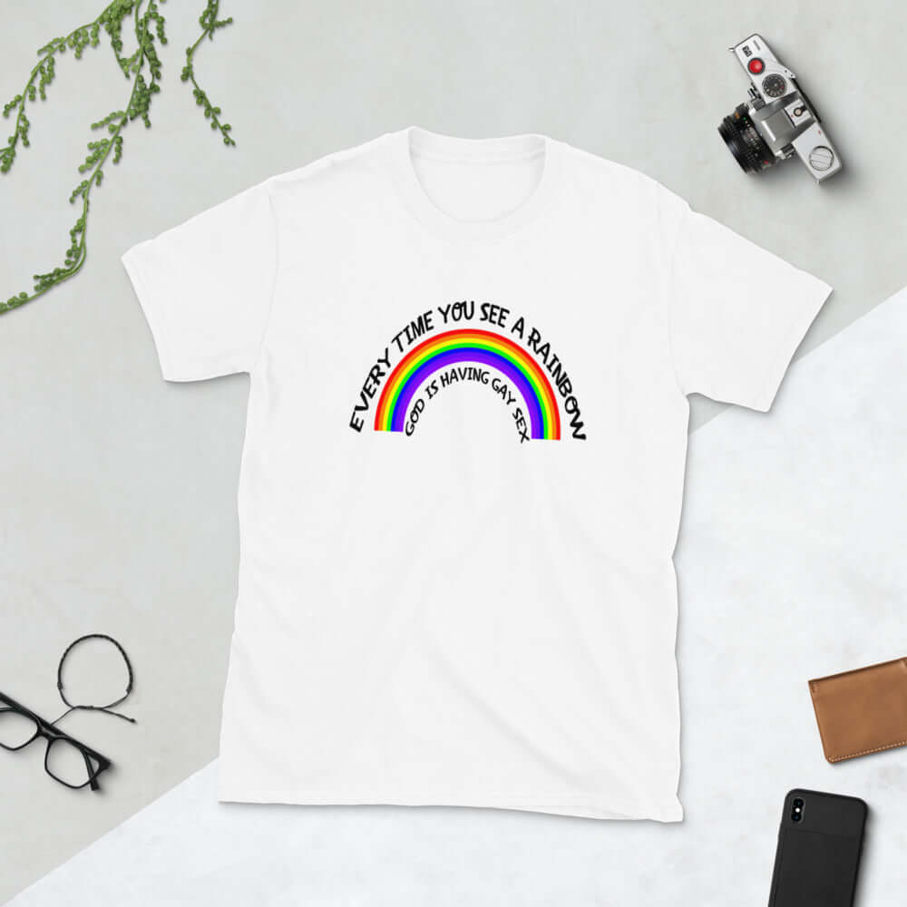 Totally inappropriate and funny every time you see a rainbow god is having gay sex T-shirt
