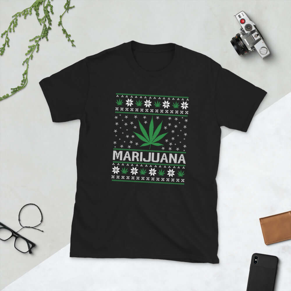 Marijuana t-shirt. Fun sweater knitting print design.