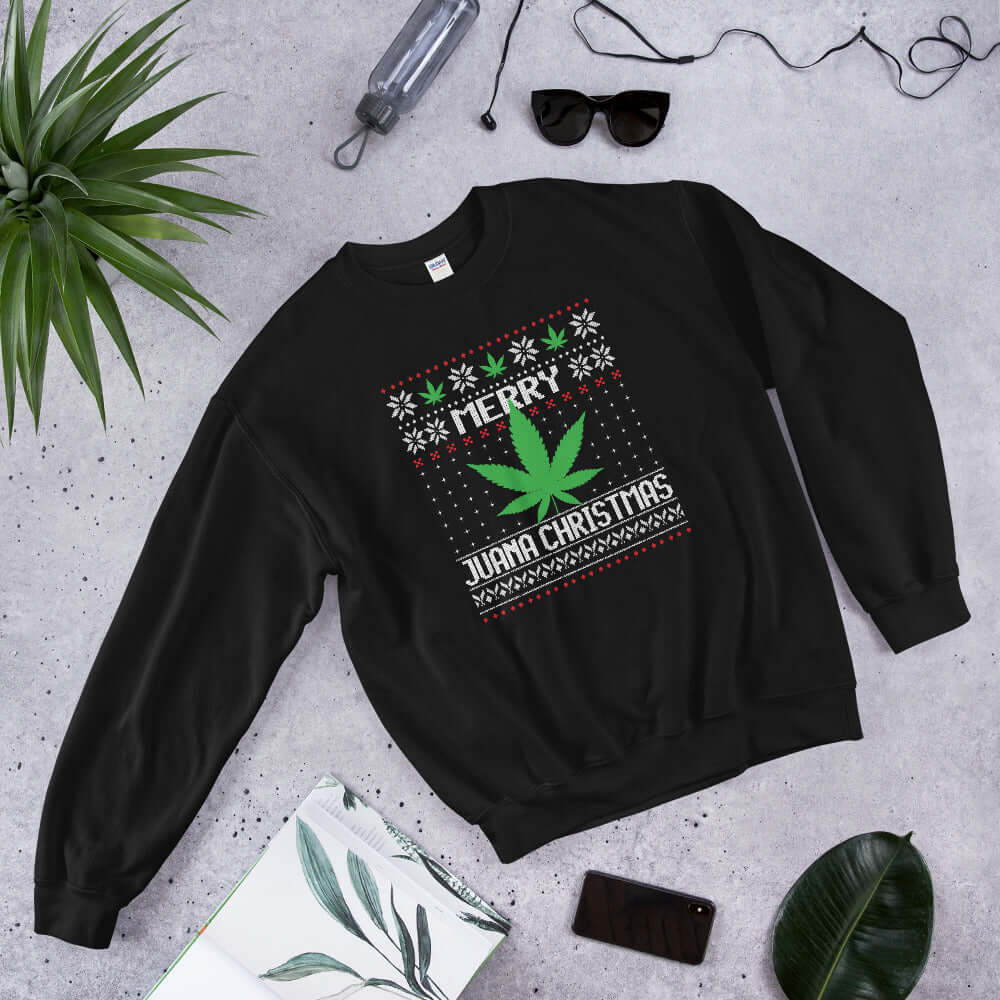 Marijuana merry juana christmas funny sweater print Sweatshirt