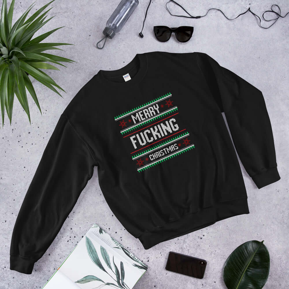 Ugly Christmas sweater. Merry fucking Christmas long sleeve crewneck sweatshirt