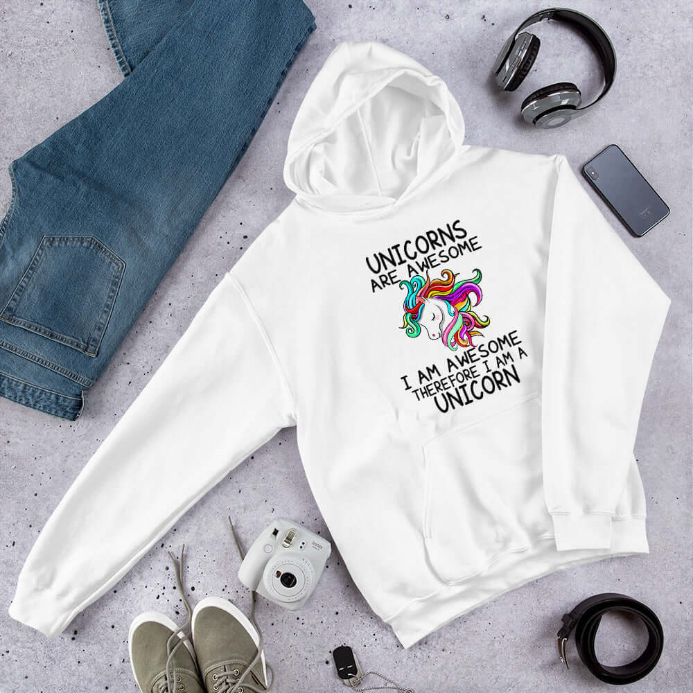Unicorns are awesome therefore I am funny rainbow unicorn humor hoodie