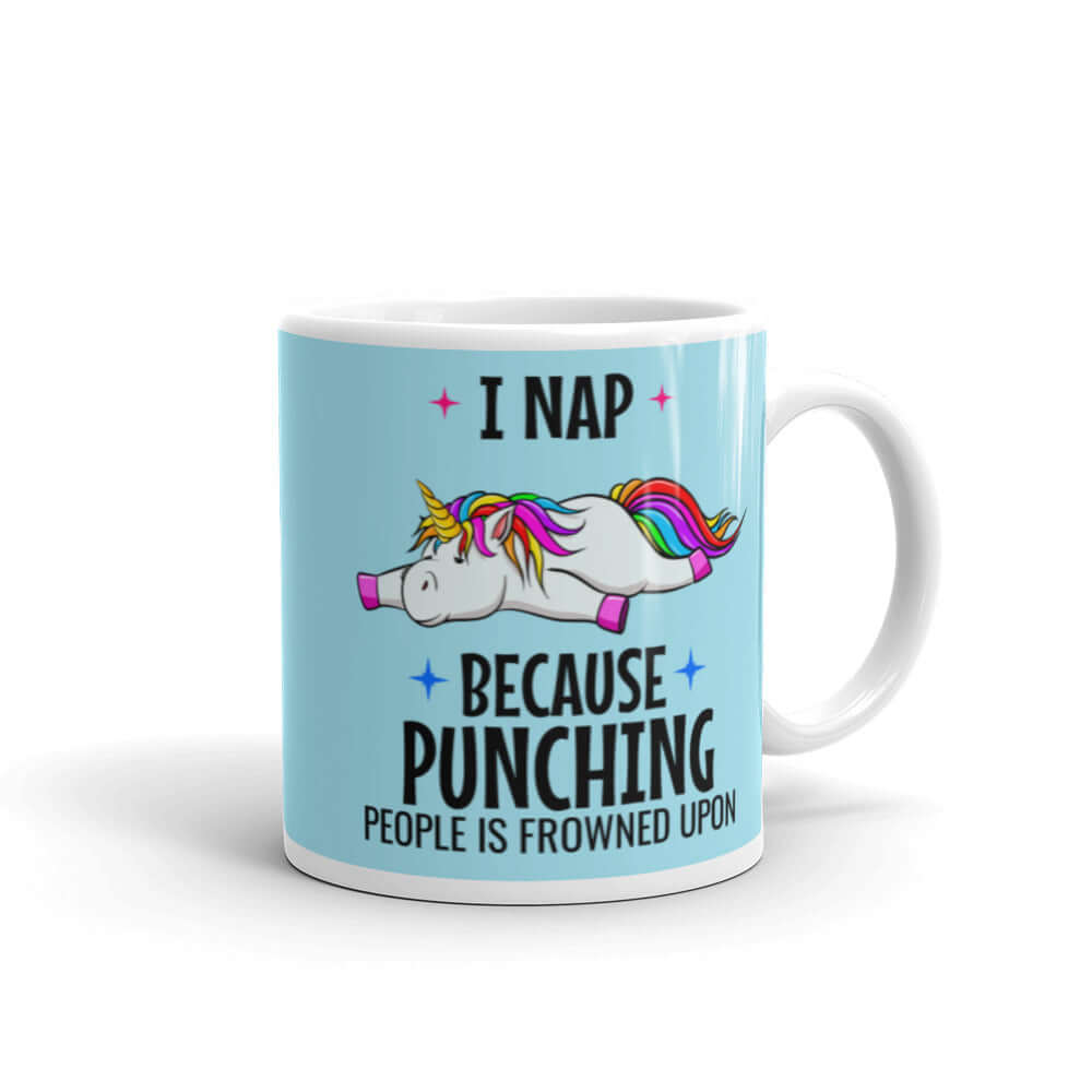 Funny unicorn napping mug.