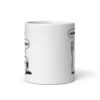 White ceramic mug with a cartoon graphic on both sides. The cartoon is a line drawing of a toothbrush and roll of toilet paper. Both have speech bubbles above . The toothbrush says 'I hate my job' and the toilet paper says 'Oh please.'