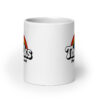 White ceramic mug with a rainbow and the text "Thanks for the childhood trauma' printed on both sides.