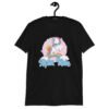 Black t-shirt with funny pastel rainbow unicorn graphics and the words Alpha Male printed on the front.