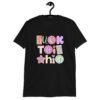 Black t-shirt with colorful pastel font 'Fuck this shit' graphics printed on the front.