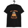 Black t-shirt with image of a burning bible and the text 'Not a member of your little book club' printed on the front.