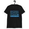 Black t-shirt with the text 'Emotional support human. Do not pet' printed on the front.