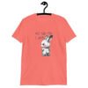 Coral color t-shirt with an image of an angry bunny and the text 'No talk me I angy' printed on the front.
