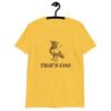 Daisy yellow t-shirt with an image of a pigeon and the words 'That's coo.' printed on the front.