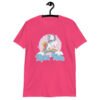 Heliconia pink t-shirt with funny pastel rainbow unicorn graphics and the words Alpha Male printed on the front.