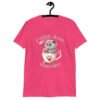 Heliconia pink t-shirt that says 'I think about murder' with image of cute fluffy kitten sitting in a teacup printed on the front.