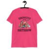 Heliconia pink t-shirt with a circus theme graphic and the text 'Ringmaster of the Shitshow' printed on the front.