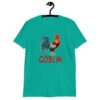 Jade color t-shirt with an image of a rooster and the word 'Goblin' printed under the rooster. The graphics are printed on the front of the shirt.