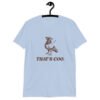 Light blue t-shirt with an image of a pigeon and the words 'That's coo.' printed on the front.