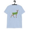 Light blue t-shirt with funny image of a doe deer with a dill pickle body printed on the front.