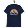 Navy blue t-shirt with a graphic of a rainbow and the words 'Spread negativity' printed on the front.