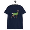 Navy blue t-shirt with funny image of a doe deer with a dill pickle body printed on the front.