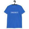 Royal blue t-shirt with the word 'Cunnilinguist' printed on the front.
