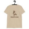 Sand color t-shirt with an image of a pigeon and the words 'That's coo.' printed on the front.