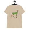 Sand color t-shirt with funny image of a doe deer with a dill pickle body printed on the front.