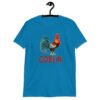 Sapphire blue t-shirt with an image of a rooster and the word 'Goblin' printed under the rooster. The graphics are printed on the front of the shirt.