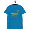 Sapphire blue t-shirt with funny image of a doe deer with a dill pickle body printed on the front.
