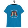 Sapphire blue t-shirt with image of 2 mermaids and the text 'Real mermaids smoke seaweed' printed on the front.
