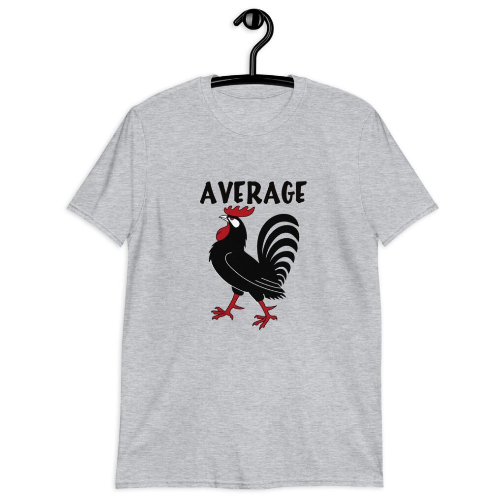 Sport grey average cock t-shirt with image of a rooster and the word 'Average' printed on the front of the shirt.