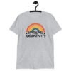 Sport grey t-shirt with a graphic of a rainbow and the words 'Spread negativity' printed on the front.
