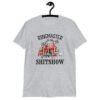 Sport grey t-shirt with a circus theme graphic and the text 'Ringmaster of the Shitshow' printed on the front.