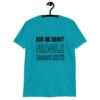 Tropical blue t-shirt with the text 'Ask me about fragile masculinity' printed on the front.
