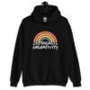 Black hoodie sweatshirt with a graphic of a rainbow and the words 'Spread negativity' printed on the front.