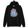 Black hoodie sweatshirt with graphic design that has the words 'Good vibes only' layered over a pink wand vibrator with flowers around. The graphic design is printed on the front of the hoodie.
