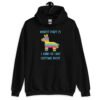 Black hoodie sweatshirt with an image of a colorful donkey pinata with the words 'Worst part is I kind of like getting beat' printed on the front.