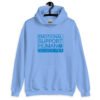 Carolina blue hoodie sweatshirt with the text 'Emotional support human. Do not pet' printed on the front.