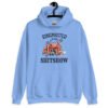 Carolina blue hoodie sweatshirt with a circus theme graphic and the text 'Ringmaster of the Shitshow' printed on the front.