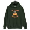 Forest green hoodie sweatshirt with image of a burning bible and the text 'Not a member of your little book club' printed on the front.