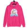 Heliconia pink hoodie sweatshirt with funny pastel rainbow unicorn graphics and the words Alpha Male printed on the front.