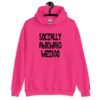 Heliconia pink hoodie sweatshirt with the text 'Socially awkward weirdo' printed on the front.