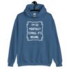 Indigo blue hoodie sweatshirt with the phrase 'I'm so mentally stable, it's insane' printed on the front.