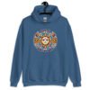 Indigo blue hoodie sweatshirt with a sun graphic and the text 'Have an awful day' printed on the front.