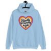 Light blue hoodie sweatshirt with a colorful graphic that says 'Silently screaming inside'. The graphics are printed on the front.