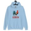 Light blue hoodie with an image of a rooster and the word 'Goblin' printed under the rooster. The graphics are printed on the front of the hoodie.