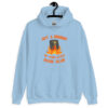 Light blue hoodie sweatshirt with image of a burning bible and the text 'Not a member of your little book club' printed on the front.