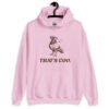 Light pink hoodie sweatshirt with an image of a pigeon and the words 'That's coo.' printed on the front.