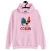 Light pink hoodie with an image of a rooster and the word 'Goblin' printed under the rooster. The graphics are printed on the front of the hoodie.