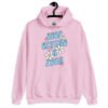 Light pink hoodie sweatshirt with a retro daisy and star design and the text 'Stop giving a fuck' printed on the front.