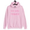 Light pink hoodie sweatshirt with the text 'Eve was framed' printed on the front in pink.